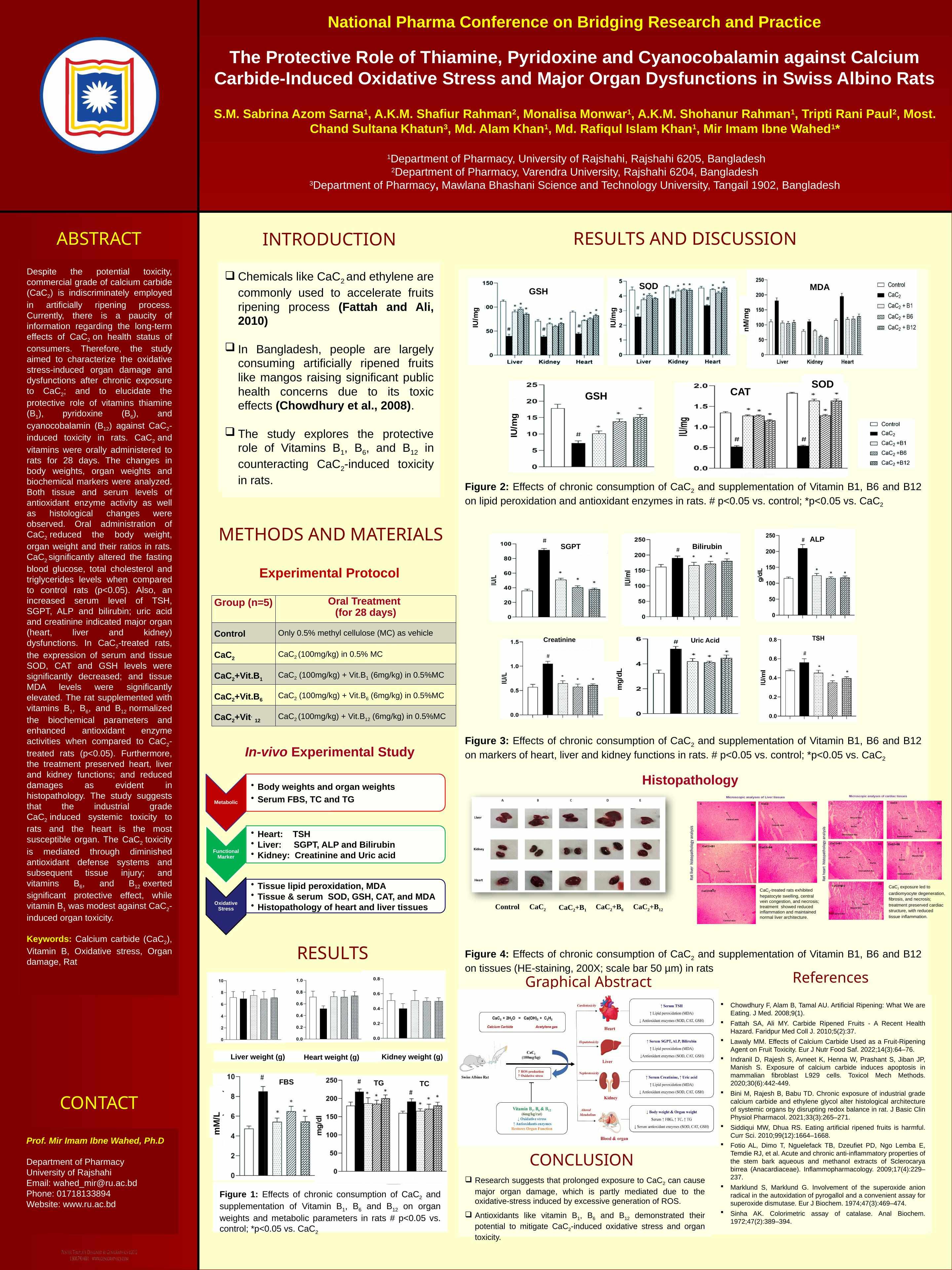 The protective role of Thiamin, Pyridoxin and Cyanocobalamin against Calcium Carbide induced Oxidative Stress and major organ dysfunction in Swiss Albino Rats.